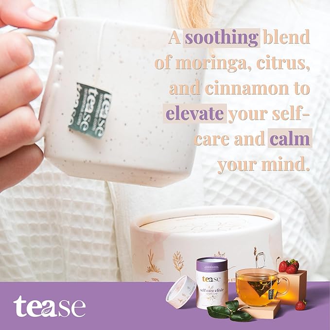 Tease Tea Moringa Wellness Tea - Self Care Elixir Herbal Tea, Digestive Health and Wellness Decaffeinated Tea Made with Moringa, Strawberry, Oranges, and Cinnamon for a Calm and Better Mind and Spirit
