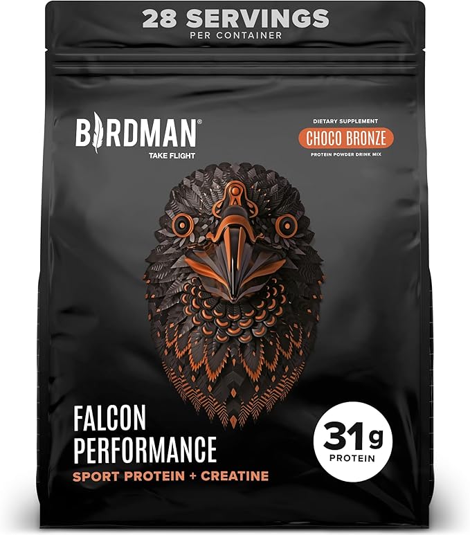 Birdman Falcon Performance Vegan Protein Powder, 31g Protein, 5g Creatine, 5g BCAA, Probiotics, Electrolytes, Pre Workout, Low Carb, Sugar Free & Dairy Free, Plant Based Chocolate Protein, 28 servings
