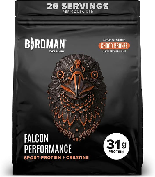 Birdman Falcon Performance Vegan Protein Powder, 31g Protein, 5g Creatine, 5g BCAA, Probiotics, Electrolytes, Pre Workout, Low Carb, Sugar Free & Dairy Free, Plant Based Chocolate Protein, 28 servings