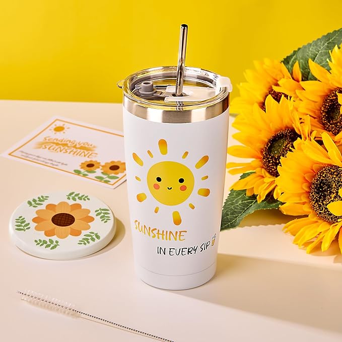 Sunshine Box - Sunshine & Sunflower Gifts for Women, Self Care Birthday Gifts, Care Package for Women, Relaxation Encouragement Gift Set with Sunflower Theme