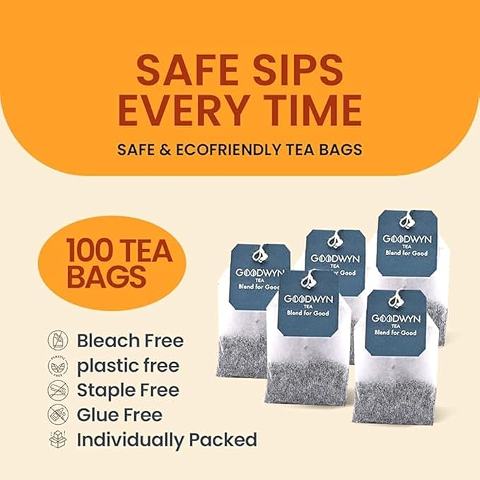 Goodwyn Tulsi, holy basil Tea with Ginger & Lemon | 100 Green Tea Bags | Low Caffeine, Sugar-Free Herbal Daily Tea | Plastic Free Individually Wrapped Tea Bags | Tulsi Tea Sampler Gift Set, Eco-Friendly, Indian Origin chai