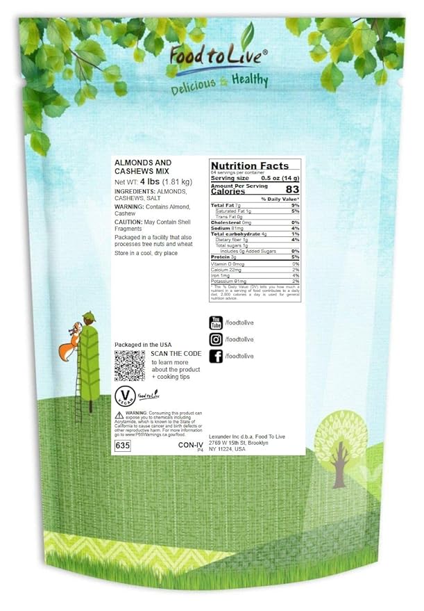 Almonds and Cashews Mix, 4 Pounds – Dry Roasted Nuts with Himalayan Salt, Protein Rich Trail Mix, Healthy Vegan Snack, No Oils and Preservatives, Good Source of Fiber. Bulk