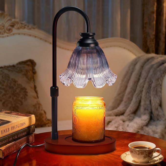 Flower Candle Warmer Lamp with Timer: Birthday Gifts for Women Mom, House Warming Gifts New Home Decor, Dimmable Candle Warmer for Jar Candles, Height Adjustable Wax Melts Warmer (Gray)