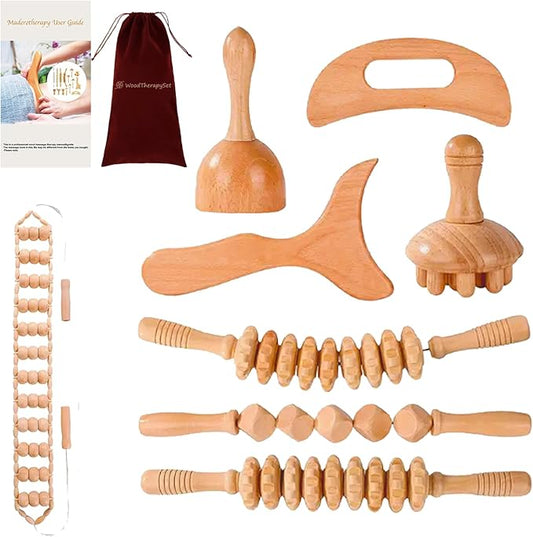 8-in-1 Wood Therapy Massage Tools, Lymphatic Drainage Massager Maderoterapia Kit, Wooden Massager Body Sculpting Tools for Muscle Pain Relief, Anti-Cellulite, Body Contouring and Shaping