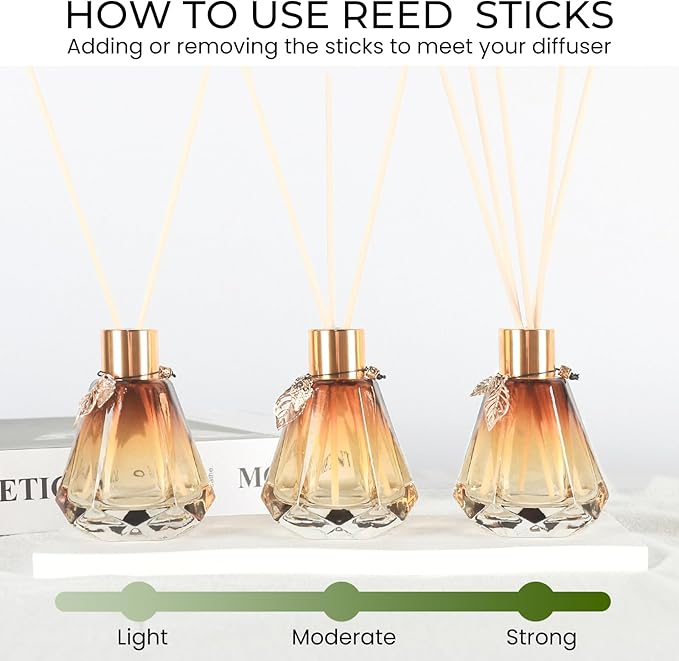 4pcs Reed Diffuser Empty Bottles With 20pcs Sticks, Delicate Gold Leaf Decor, Glass Fragrance Set With Lids for Home, Bathroom | Refillable, Diamond Style Gold