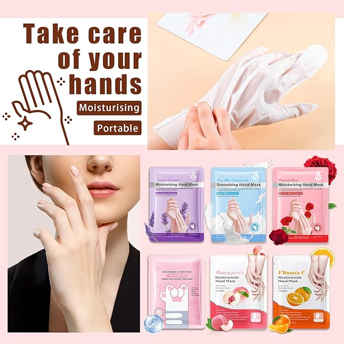 6 Pairs Hand Mask for Dry Cracked Hands,Nourishing Moisturizing Gloves,Hands Moisturizer for Deep Moisturizing,Silky Smooth Moisturizing Gloves,Hand Care Mask Set(A)