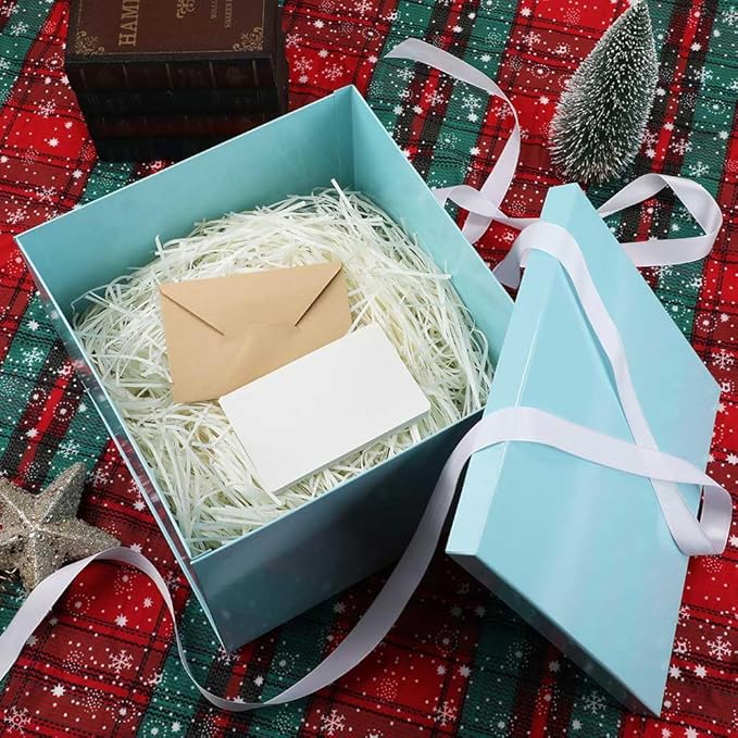 Large Gift Box with Lid 12.5x12.5x10 Inches, Blue Gift Boxes for presents Packaging for Birthdays, Valentine's Day, Christmas, Anniversaries (Include Shredded Paper Fill, Envelope Card Ribbon)