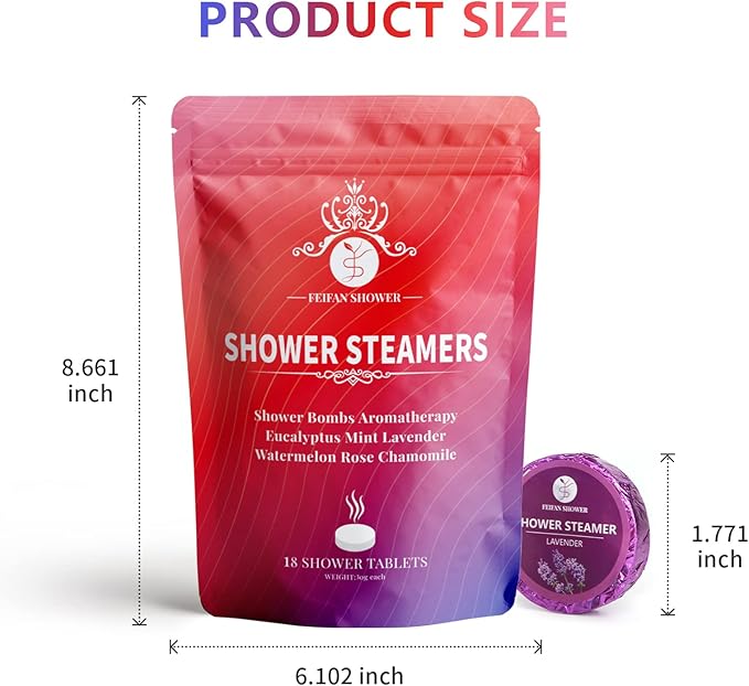 Shower Steamers Aromatherapy, 18-Pack Shower Bombs Christmas Stocking Stuffers for Teen Girls Women Wife, Organic Eucalyptus Mint Rose Lavender Chamomile Watermelon Essential Oil, White Elephant Gifts