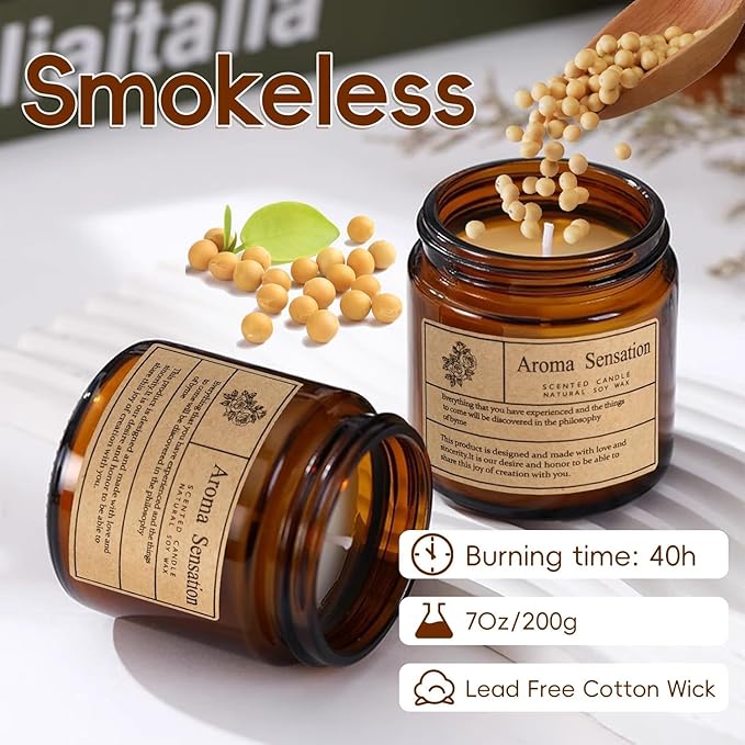 Organic Smoked Rosewood Candles - Non Toxic Soy Candles for Home, Stress Relief & Meditation (7oz)