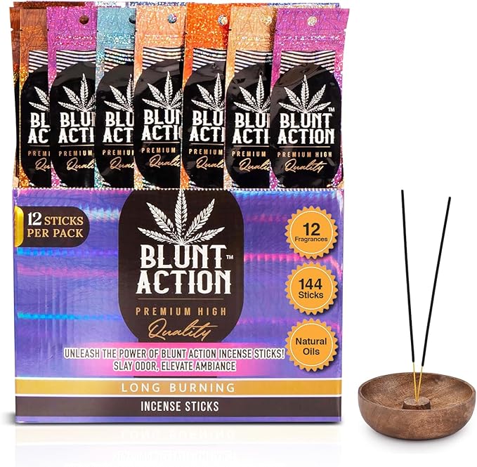 Tulasi Blunt Action Incense Sticks, 12 Packs, 144Pc, Long Lasting Fragrance, Natural Essential Oils Hand Rolled Incense Sticks for Aromatherapy, Relaxing, Yoga, Meditation, Prayer, Thanks Giving