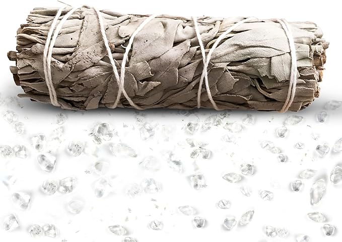 White Sage Smudge Sticks - Salvia Blanca - Reiki & Full Moon Charged with Quartz Crystals for Energy Clearing, Meditation, Negative Energy Removal, Purification, Spiritual Healing, Incense Wands (1)
