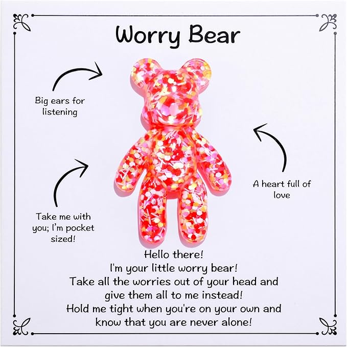 Pocket Bear Hug - Anxiety & Stress Relief Gift, Autism Fidget, Comforting Back to School Gift for Son, Daughter - Red
