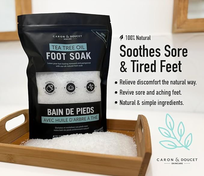 CARON & DOUCET Tea Tree Oil Foot Soak with Epsom Salt and Dead Sea Salt - Natural - Soothes Sore & Tired Feet, Helps Reduce Foot Odor Scent, Softens Calluses - 1lb