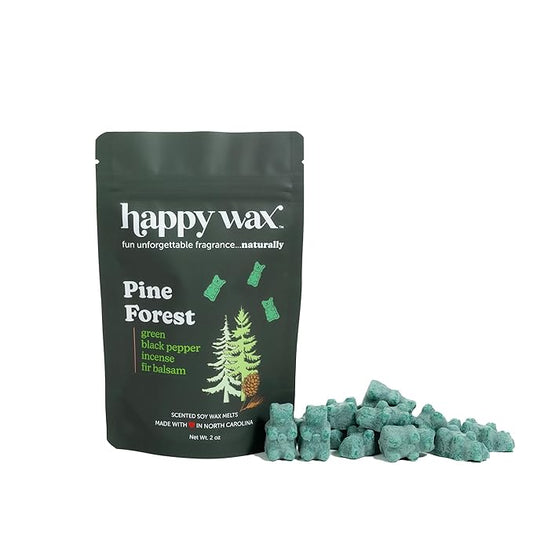 Happy Wax Pine Forest Scented Bear Wax Melts - Natural Strong Winter Scented Wax Melts Infused w/Essential Oils - Non Toxic Wax Melt. Scented Soy Wax Melts for Warmers (8 oz Pouch)