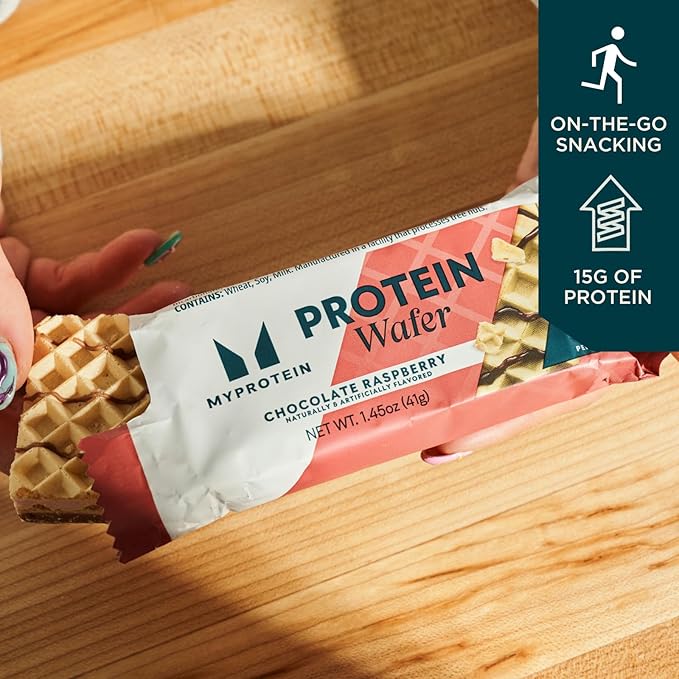 Myprotein Protein Bars, Crispy Protein Wafers, 15g High Protein Snacks, Box of 10 Chocolate Raspberry Wafers Packs, Milk & Whey Protein Isolate, Light & Crunchy