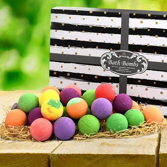 Fathers Day Bath Bomb Gift Set for Men. 24 Luxury Bath Bombs Individually Wrapped Bulk Moisturizing Organic Bath Fizzies for Women, Men Kids! Best Bath Spa Set for Dad & Teens! Gifts for Him