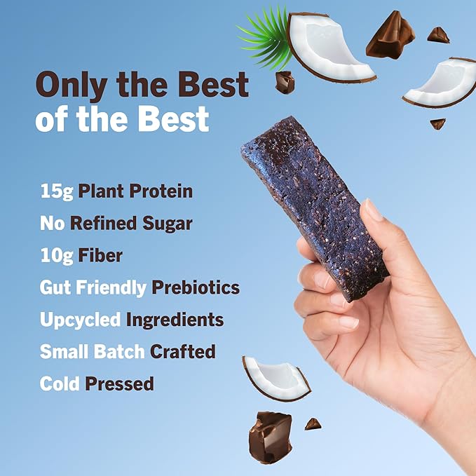 Amrita Nut Free Chocolate Chip Coconut Vegan Protein Bars (12 Count) | 12g Plant-Based Protein Bar | Peanut Free, Gluten Free, and Dairy Free | Low Sugar, High Fiber, Healthy School-Safe Snacks