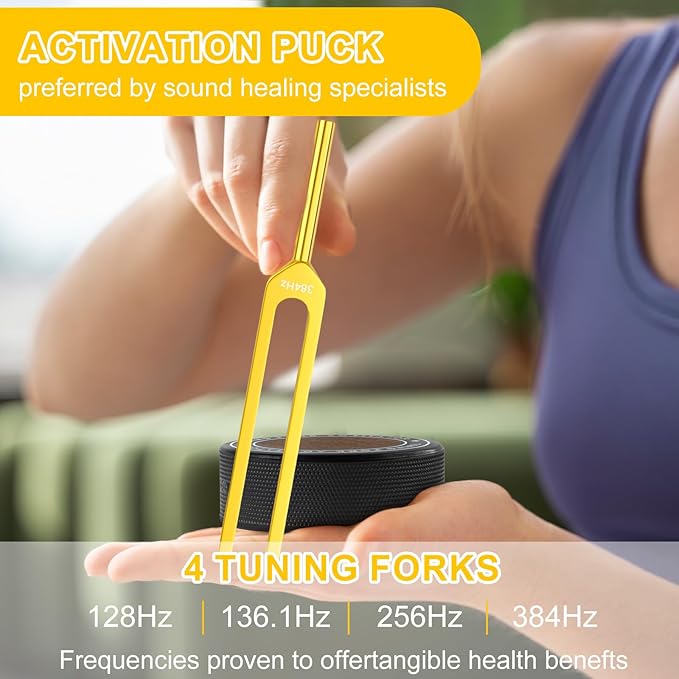 Tuning Forks for Healing Set (Gold) – Includes 128Hz, 136Hz, 256Hz, 384Hz & Activator, Portable in Red Leather Pouch – Medical Grade Sound Healing Instruments for Chakra, Yoga, and Meditation