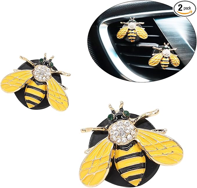 Bling Bumblebee Car Air Freshener Vent Clip,2pcs Cute Yellow Bee Alloy Vent Clips Car Accessories with Rhinestones,Women Car Air Freshener Car Charm