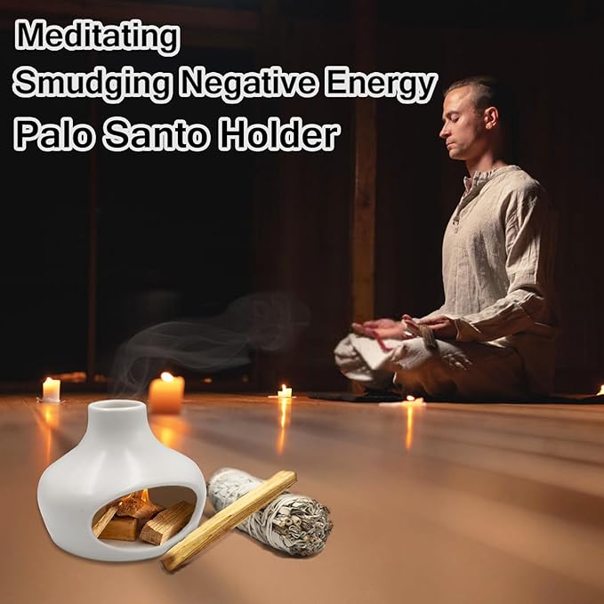 Palo Santo Holder Burner - Chimenea Incense Dish Handmade Ceramic for Palo Santo and Sticks - Sage Holder Ash Catcher for Meditation Decor