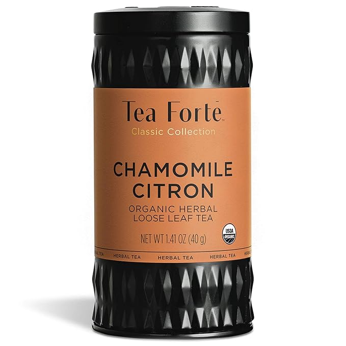 Tea Forte Chamomile Citron Premium Organic Loose Leaf Caffeine-Free Herbal Tea Blend Canister, Makes 35-50 Cups