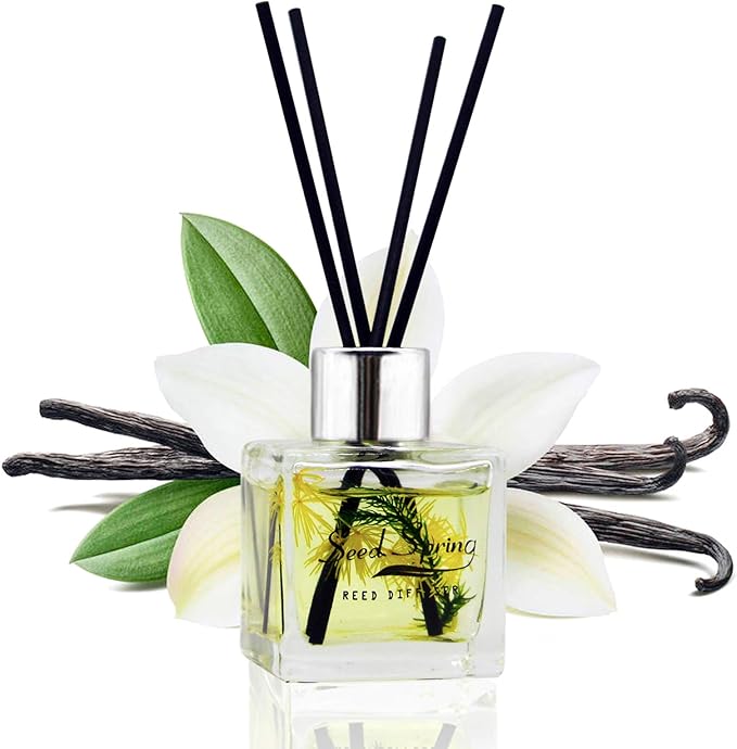 Reed Diffuser Set with Sticks,Vanilla Scent Oil for Bedroom Office Gym and Stress Relief, Home Fragrance Products 50 ml / 1.7 oz