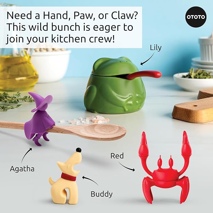 OTOTO NEW Lily Salt Cellar with Lid and Spoon - 6 oz Frog Salt Containers for Countertop, Ceramic Salt Holder with Lid for Sugar, Frog Stuff, White Elephant Gifts, Cute Gifts Accessories - Green