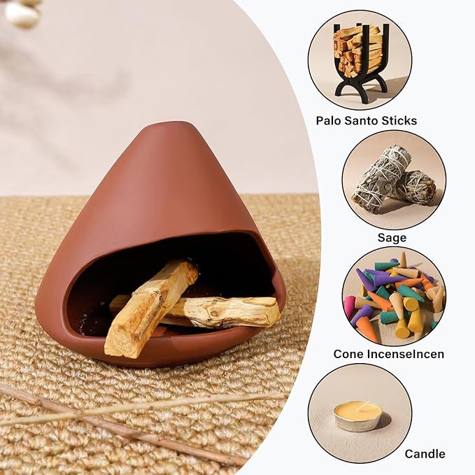 Terracotta Zongzi Palo Santo Holder–Elegant Sage Cone Incense Dish for Zen Meditation Altar, Energy Cleansing&Yoga Spa–Perfect for Mindfulness, Aromatherapy, Stress Relief&Spiritual Decor Gift