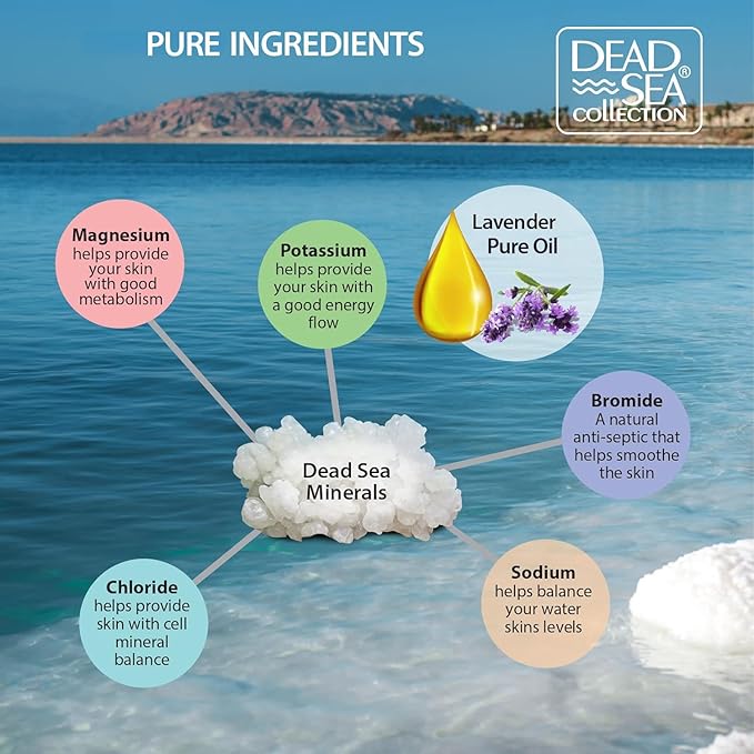 Dead Sea Collection Bath Salts with Lavender – Pure Dead Sea Salt and Lavender Oil - Nourishing Soothing and Relaxing Skin and Muscle – 34.2 Oz