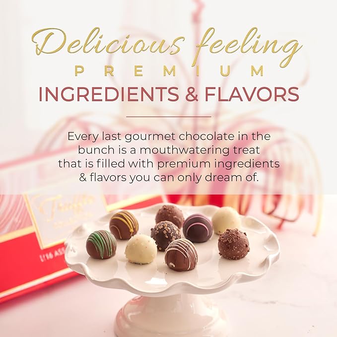 CRAVINGS BY ZOE Gourmet Chocolate Truffle Gift Box | 16 Count | Assorted Gourmet Milk & Dark Chocolate Candy Food Gift Basket Anniversary, Birthday, Get Well, Holiday, Thank You Men Women Mom Her