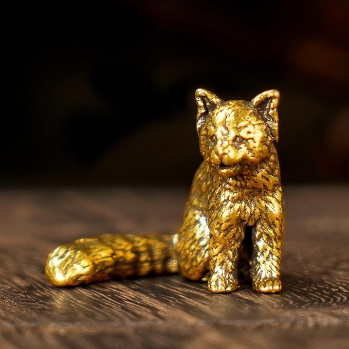 100% Solid Brass Red Panda Sculpture - Handcrafted Laughing Pose Animal Statue, Vintage Desk & Shelf Decor for Office or Home, Unique Collectible Gift for Nature Lovers & Wildlife Enthusiasts