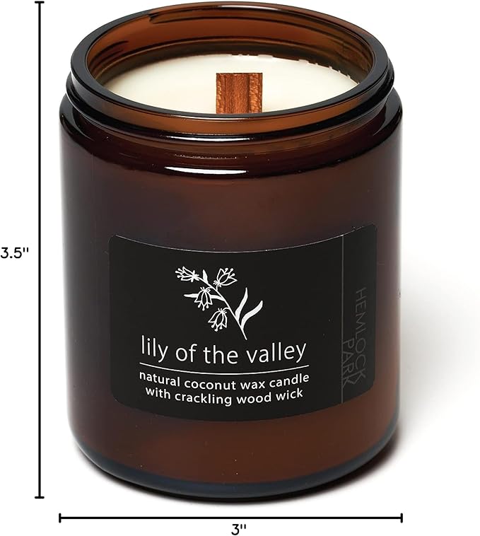 Hemlock Park Crackling Wood Wick Candle Handcrafted with Natural Coconut Wax (Large 16 oz, Lily of The Valley)