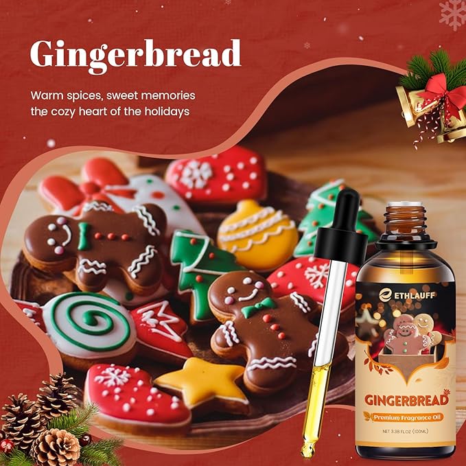Gingerbread Essential Oil, 100ml Fall Essential Oil for Diffusers for Home, Autumn Scented Oils for Candle & Soap Making, Bath Bombs, Massage - 3.38FL.OZ