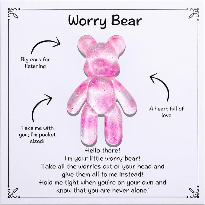 Pocket Bear Hug, Anxiety Relief Gifts, Mental Health Positivity Gift for Men Women, Autism Fidget Gifts, Stress Relief Gift for Her, Thoughtful Present for School Anxiet, Light Pink