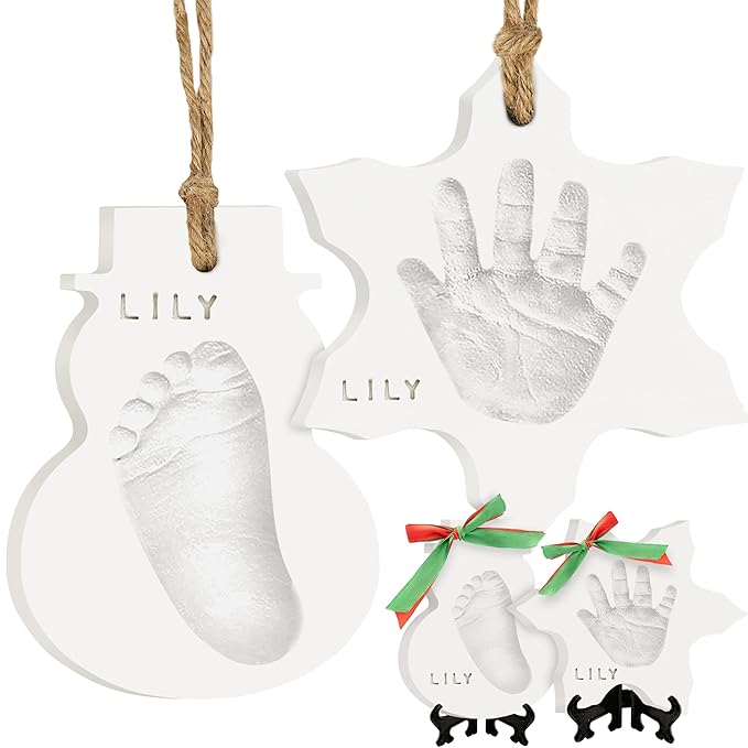 Baby Hand and Footprint Kit - Personalized Newborn Footprint Ornament, Clay Handprint Keepsake, Easy DIY Dog Paw Print Kit, Baby Shower Gifts for Boys, Girls, New Mom Gifts (Snow)