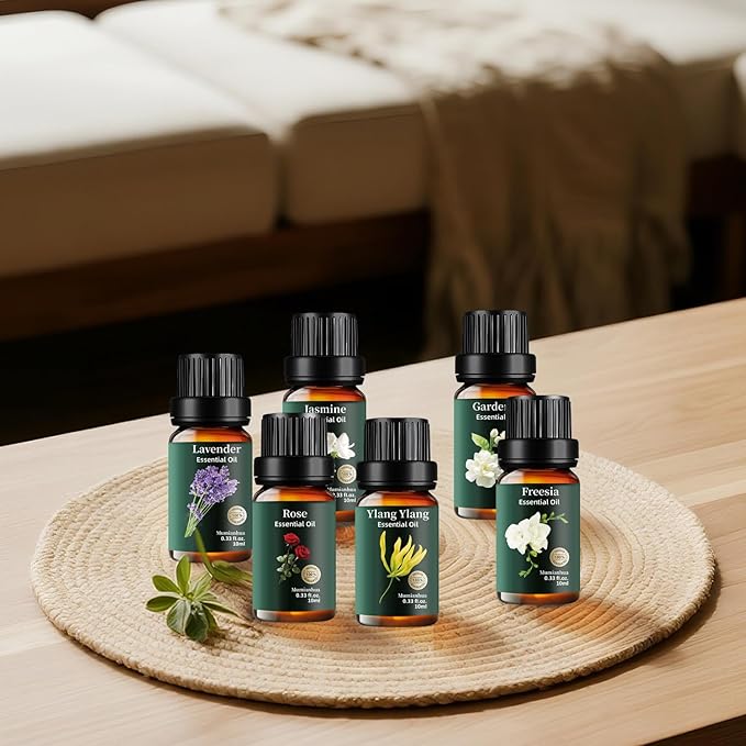 Floral Essential Oils Set Pure, Mumianhua Lavender, Rose, Jasmine, Ylang Ylang, Gardenia, Freesia - Natural Women's Classic Aromatherapy Gift Set for Diffuser, Humidifier, Candle & Soap Making 6x10ml
