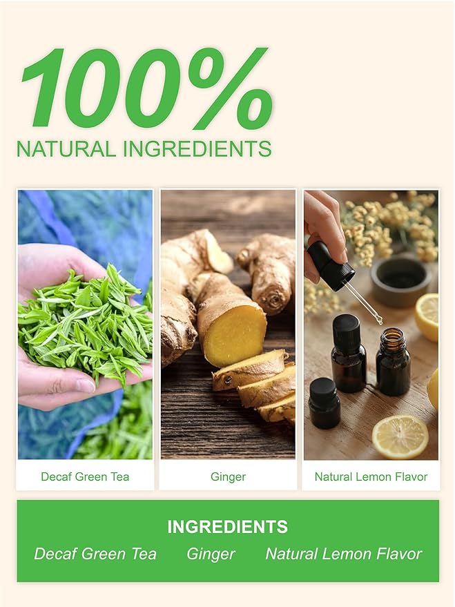TeeLux Lemon Ginger Decaf Green Tea, Smooth Decaffeinated Green Tea with Spicy Ginger & Refreshing Natural Lemon Flavor, 50 Count
