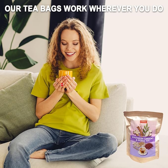 20 Bags Southern Ginseng Poria Tea, Caffeine-Free Natural Ingredients Herbal Tea Bags, Supports Brain, Skin and Sleep, No Additives, Daily Enjoyment Tea for Men & Women