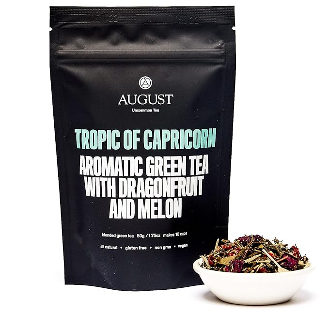 August Uncommon Tropic of Capricorn Green Tea – Handcrafted Loose Leaf Sencha – Refreshing Drink with Sweet Dragonfruit Tea & Melon Notes in a Resealable Pouch (1.8oz)