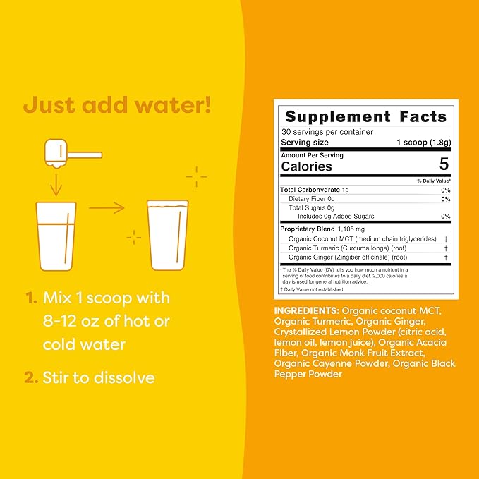 FlavCity Lemon Ginger Tea Powder – Antioxidant-Rich Herbal Tea with Turmeric & MCT Oil for Daily Immune Support – Sugar-Free, Shelf-Stable, Hot & Cold Brew, 30 Servings