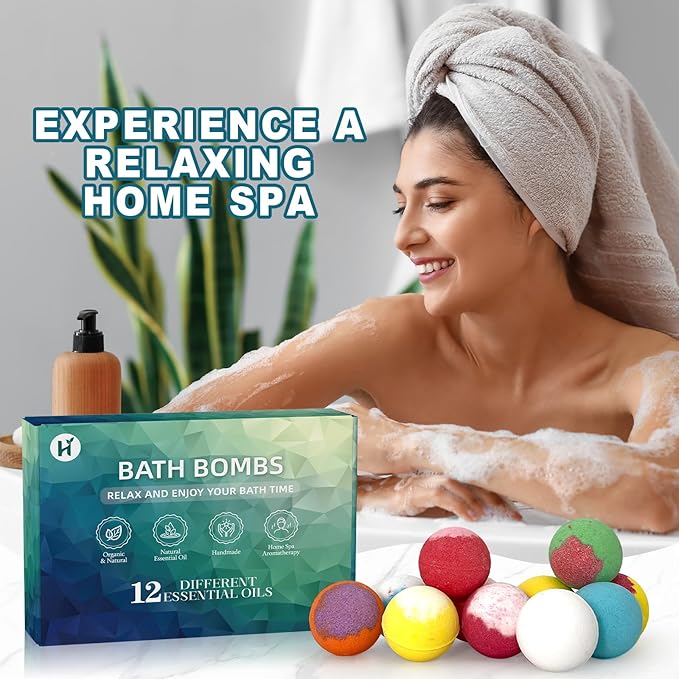 Bath Bombs for Women Mom Her Set, Christmas Stocking Stuffers for Teen Gifts - 12Pack Handmade Natural & Organic, Spa Relaxing Birthday Gifts for Men, Aromatherapy Bubble Bath, White Elephant Gifts