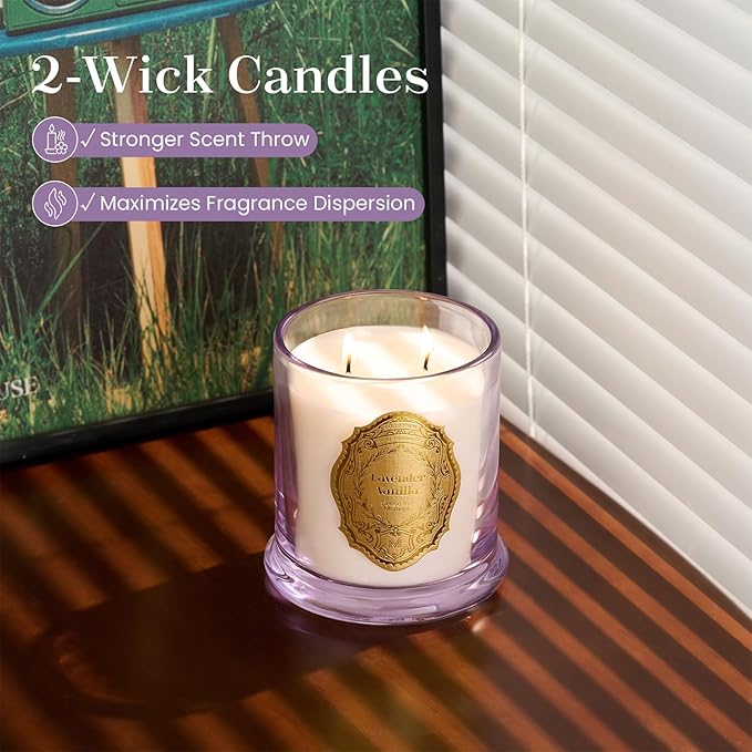 M&SENSE Lavender Vanilla Candles for Home Scented, 2 Wick 12.7oz Soy Wax Candles Non Toxic,70 Hours Long Burning,Luxury Candles Gift for Stress Relief, Meditation, Yoga