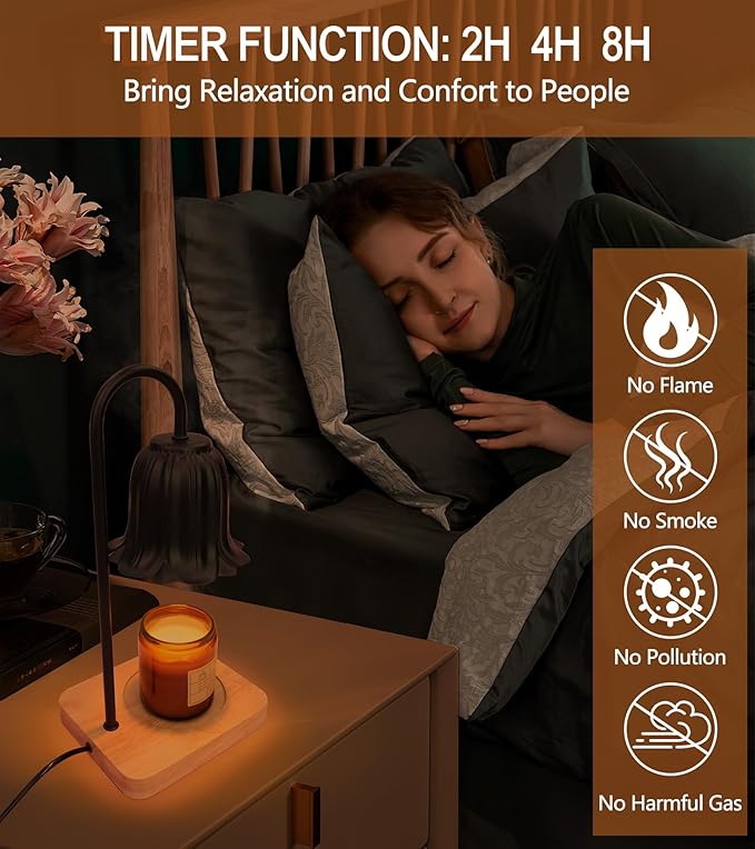 Candle Warmer Lamp, Dimmable Candle Warmer with 2 Bulbs, Birthday Gifts for Women Mom, Dad and Fathers, House Warming Gifts New Home Room Decor, 2H/4H/8H Timer Black Flower Candle Lamp Heater