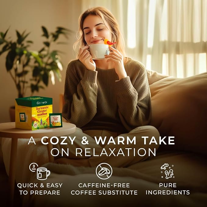 Gya Tea Co Turmeric Ginger Tea Bags (20 Bags) - Decaf Ginger Turmeric Tea For Body Comfort & Digestion Health - Fruit & Herbal Blends