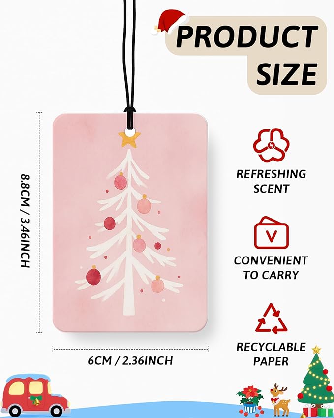 Red and Green Boho Christmas Berry Car Air Freshener 4 Pcs, Xmas Tree Wreath Snowflake Hanging Air Freshener for Cars Closet Drawer Books, Christmas Car Accessories Mirror Decor for Women