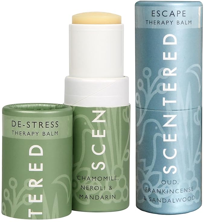 Scentered Aromatherapy Balm Stick Duo for Stress-Relief & Meditation - Roll On Essential Oil Blends of Frankincense, Oud, Chamomile - Aromatherapy Gifts for Women - De-Stress & Escape