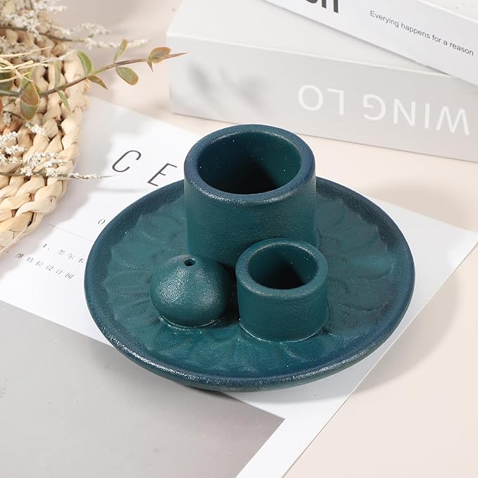 uxcell Incense Burner, 4 in 1 Ceramic Incense Holder Santo Holder Ash Catcher & Candle Holder Decorative Bowl for Meditation Stick Aromatherapy Yoga, Blue