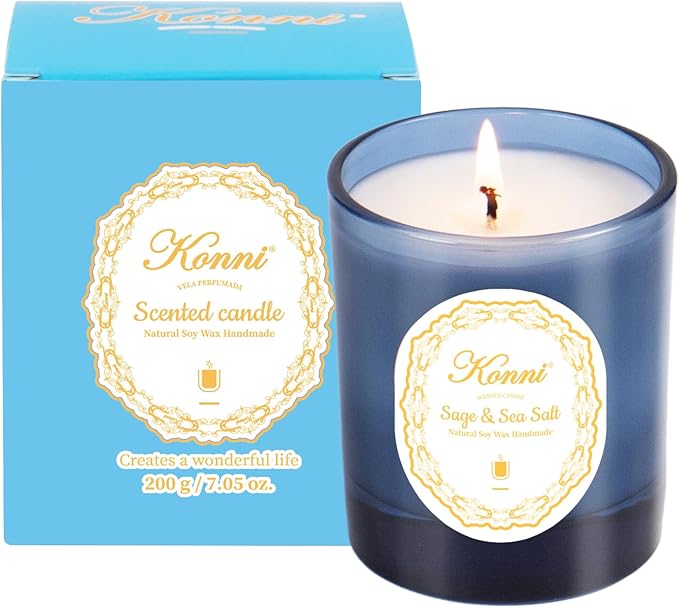 KONNI Scented Candles,Aromatherapy Candle, 7.4oz Natural Soy Wax Jar Candles, 40 Hour Burn Time, Home Scented Gift for Women & Men Christmas Birthday Mom Friends(Sage Sea Salt)