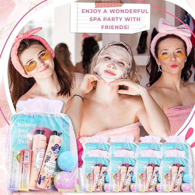 108 Piece Girls Spa Party Supplies Set , Face Masks, Hand Creams, Eye Patches, Bath Bombs, Lip Balms, 12 Person Kit