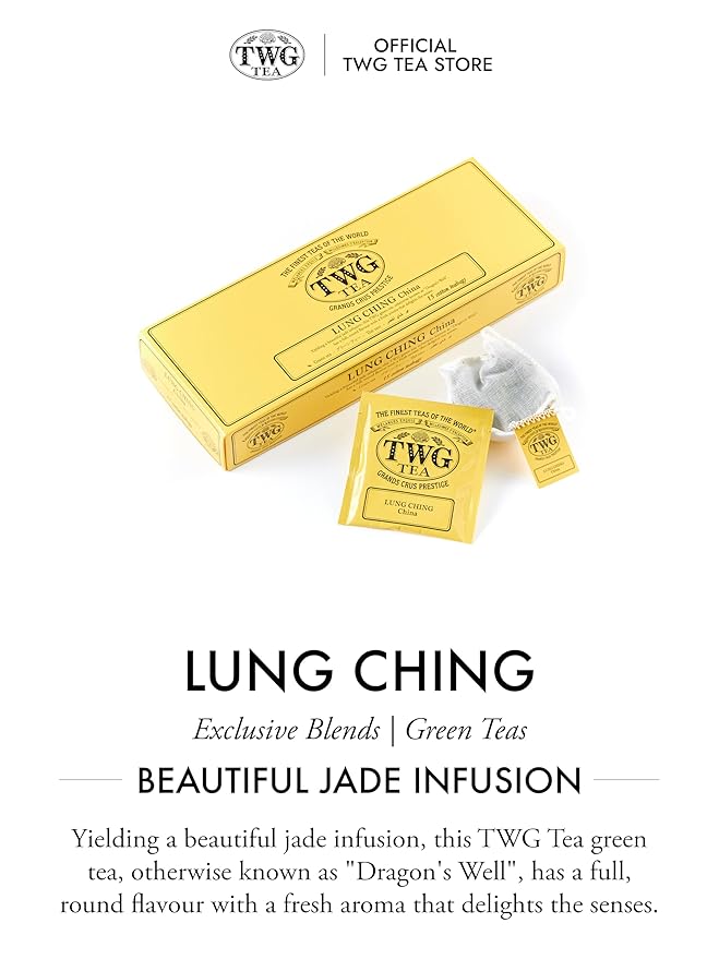 TWG Tea | Lung Ching | Green Tea | Aromatic Jade Infusion | 15 Hand Sewn Cotton Teabags | Gift Set